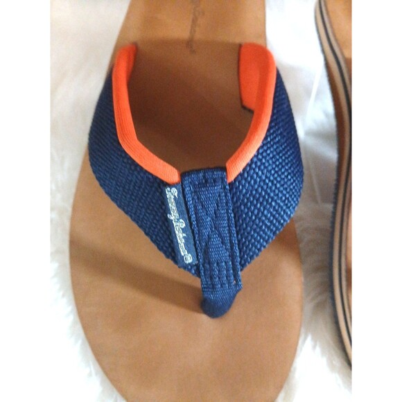 TOMMY BAHAMA KEHNAN MEN'S SIZE 9 NAVY/ORANGE CANVAS FLIP FLOPS - Picture 3 of 10